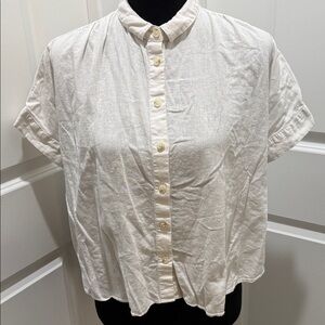 Madewell Cream Short-Sleeve Cropped Button-Front Shirt